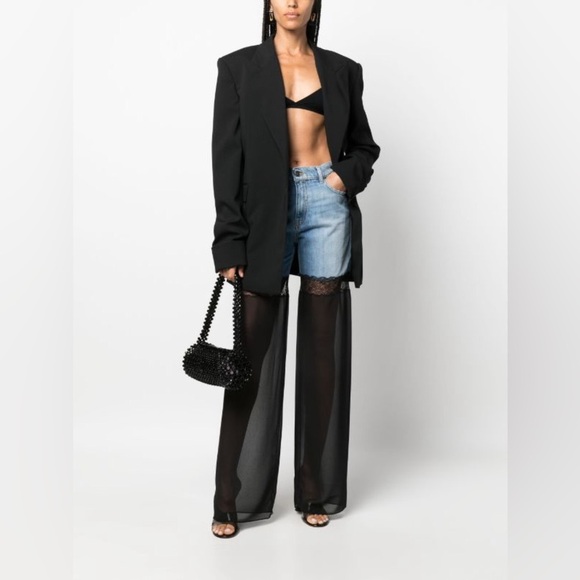 Nensi Dojaka Rebecca Lace Sheer Tulle Panel Straight Leg Jeans - Picture 1 of 12